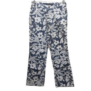 Floral Print Denim Jeans Women's 8 Bill Bass Blue White Perfect Fit Bootcut NWT